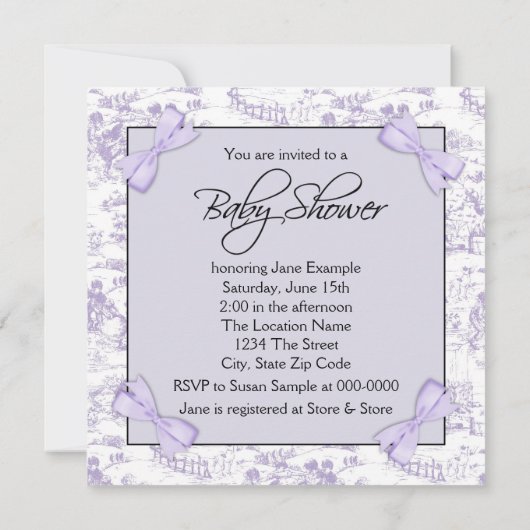 Invitation Toile pourpre bébé fille douche (Dos)