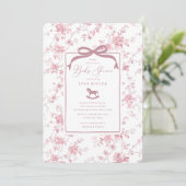 Invitation Toile rose Baby shower Cheval Rocse (Debout devant)