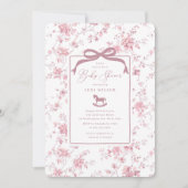 Invitation Toile rose Baby shower Cheval Rocse (Devant)