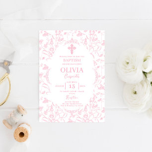 Invitation Toile rose Baptême fille