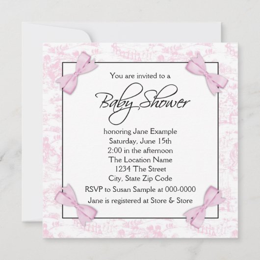 Invitation Toile rose bébé fille douche (Dos)