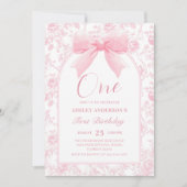 Invitation Toile rose Bow Chinoiserie 1er Anniversaire Invita (Devant)
