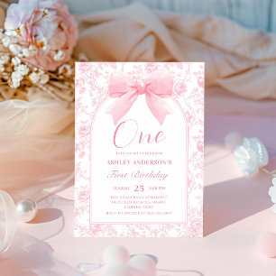 Invitation Toile rose Bow Chinoiserie 1er Anniversaire Invita