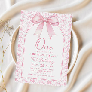 Invitation Toile rose Bow Chinoiserie 1er Anniversaire Invita