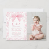 Invitation Toile rose Bow Chinoiserie 1er Anniversaire Photo (Devant)