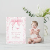 Invitation Toile rose Bow Chinoiserie 1er Anniversaire Photo (Debout devant)