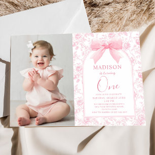 Invitation Toile rose Bow Chinoiserie 1er anniversaire Photo