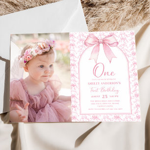 Invitation Toile rose Bow Chinoiserie 1er Anniversaire Photo