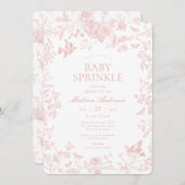 Invitation Toile Rose De Jouy Français Floral Bébé Saupoudrer (Devant / Derrière)