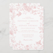 Invitation Toile rose De Jouy Mariage Floral français (Devant / Derrière)