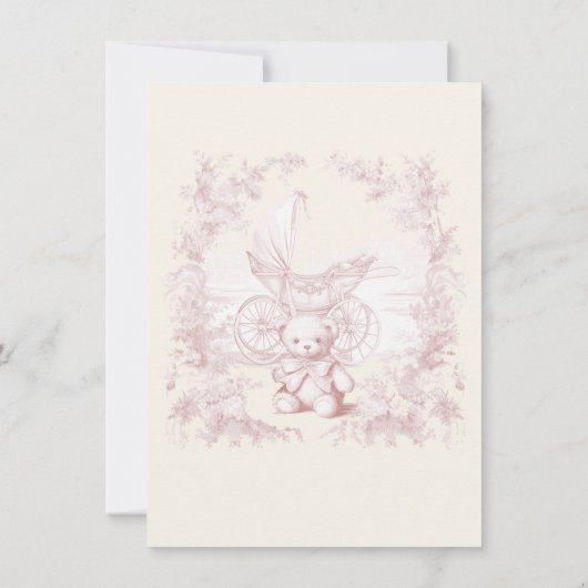 Invitation Toile rose floral Teddy Ours Baby shower de transp (Dos)