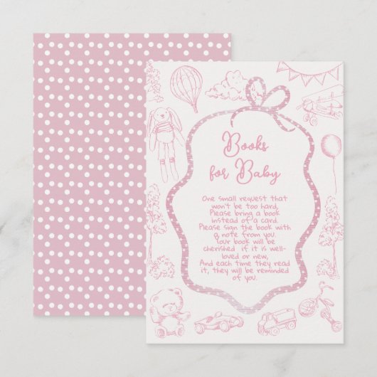 Invitation Toile rose moderne de Jouy Livres pour bébé (Devant / Derrière)