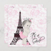 Invitation Toile rose Paris Baby Girl Douche (Devant / Derrière)