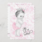 Invitation Toile rose vintage bébé fille douche (Devant / Derrière)