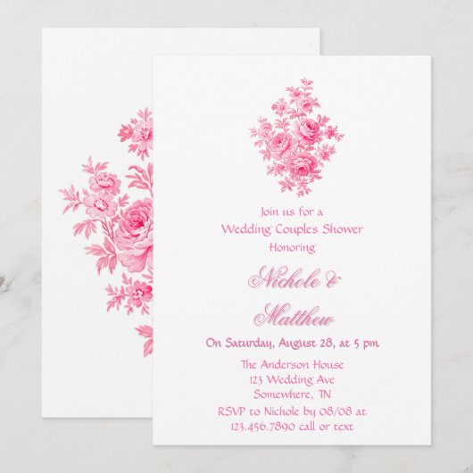 Invitation Toile rose vintage Mariage Couples Douche Couples (Devant / Derrière)