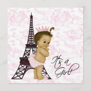 Invitation Toile rose Vintage Paris Baby Girl Showbins