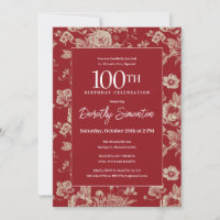 Toile rouge foncé Floral 100e fête d'anniversaire
