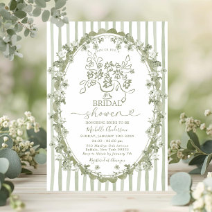 Invitation Toile Sage Bouquet Floral Ruban Lancement Mariage