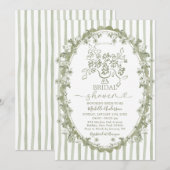 Invitation Toile Sage Floral Bouquet Bow Fête des mariées (Devant / Derrière)