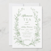 Invitation Toile Sage Green Afnoon Tea Party Baby shower (Devant)