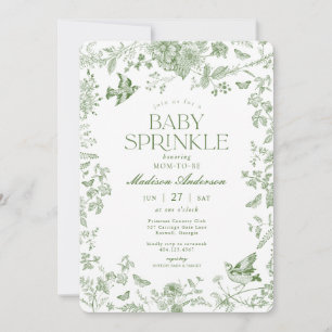 Invitation Toile Verte De Jouy Vintage Floral Bébé Parsemé