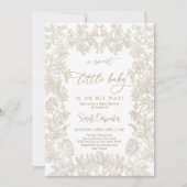 Invitation Toile Vintage cadre Baby shower neutre (Devant)