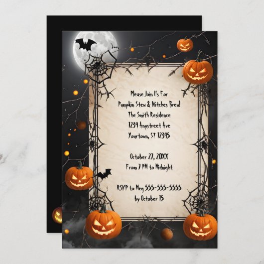 Invitation Toiles d'araignées et Jack-O-Lanterns Halloween (Devant / Derrière)