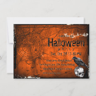 Invitation Toiles d'araignées Halloween Grunge, Corbeau & Crâ