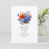 Invitation Tomate de cerise et Mariage Royal Blue Floral (Debout devant)