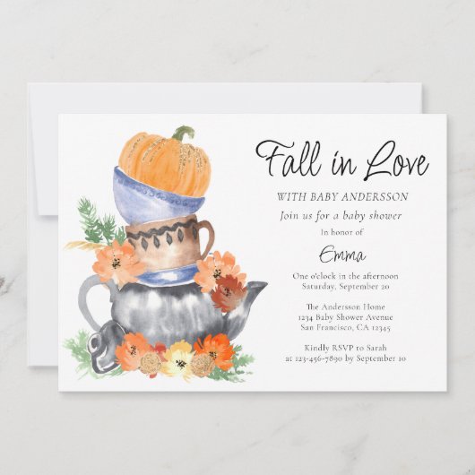 Invitation Tombe dans l'amour Citrouille Baby shower Invitati (Devant)