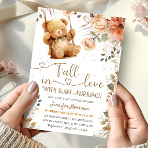 Invitation Tombe dans l'Amour ! Teddy Bear Automne Baby showe