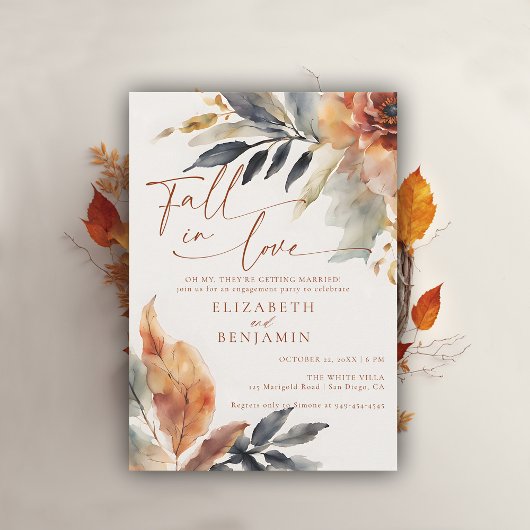 Invitation Tombe dans l'amour Terracotta Feuilles