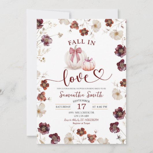 Invitation Tombe en amour Automne Fleur sauvage Fête des mari (Devant)