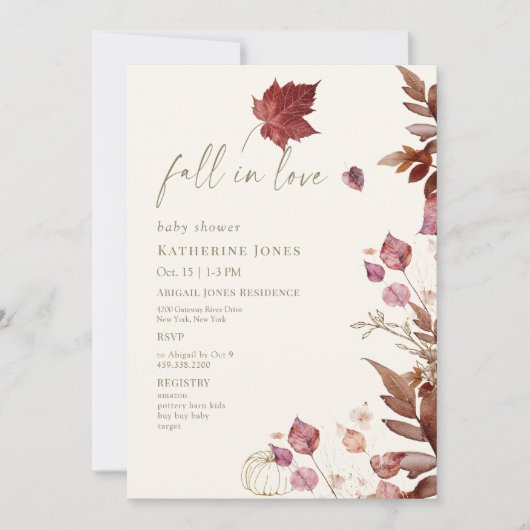 Invitation Tombe en amour Automne Foliage Baby shower de crèm (Devant)