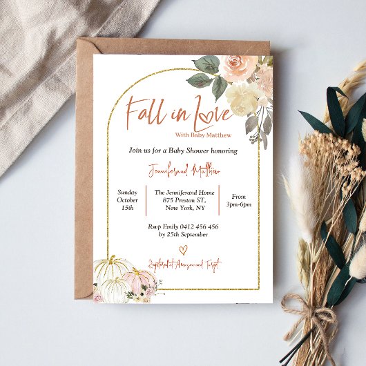 Invitation Tombe en amour Automne Harvest Citrouille Baby sho