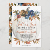 Invitation Tombe en amour Blue Floral Citrouille Fête des mar (Devant / Derrière)