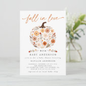 Invitation Tombe en amour Citrouille Floral Baby shower (Debout devant)