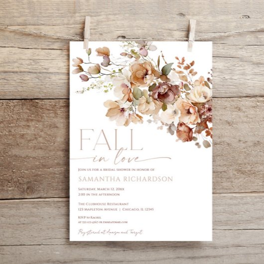 Invitation Tombe en amour Florales d'automne douche nuptiale