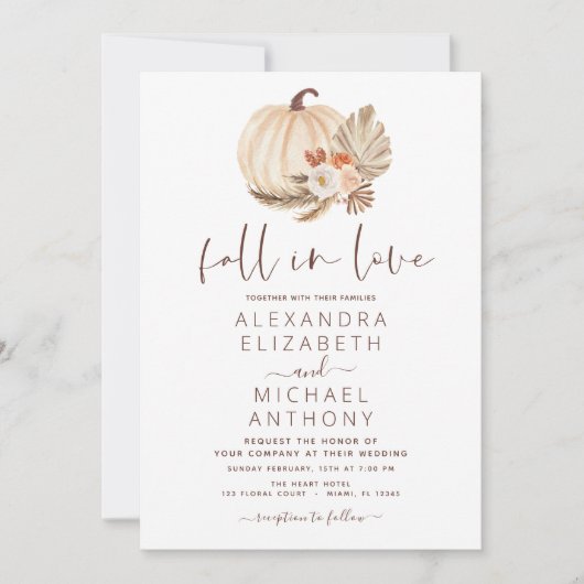 Invitation Tombe en amour Mariage Pampas Citrouille en herbe (Devant)