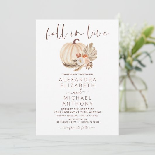 Invitation Tombe en amour Mariage Pampas Citrouille en herbe (Debout devant)