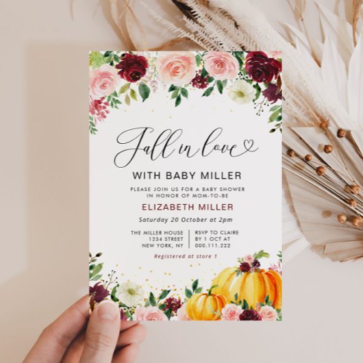 Invitation tomber amoureux autiumn baby shower floral invitat