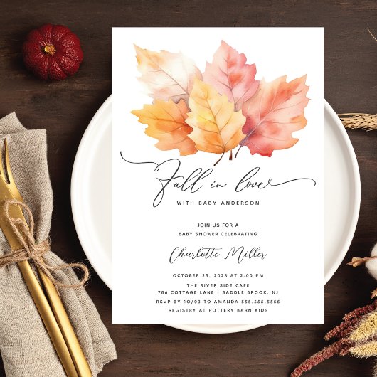 Invitation Tomber Amoureux Avec Bébé Automne Feuilles Douche
