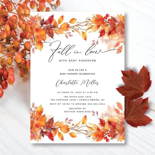 Invitation Tomber Amoureux Avec Bébé Automne Feuilles Douche