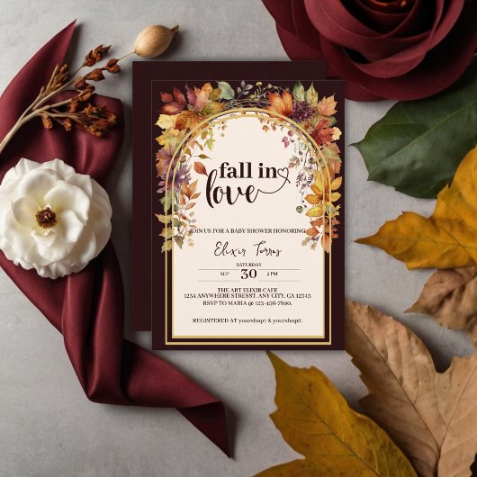 Invitation Tomber Amoureux Avec Bébé Automne Feuilles Douche