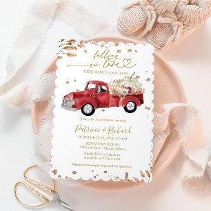 Invitation Tomber amoureux Baby Shower Rouge Camion Vintage