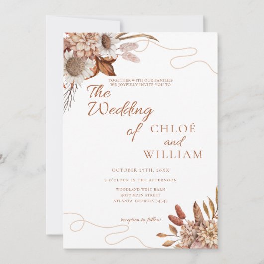 Invitation Tomber amoureux | Boho Flowers Mariage (Devant)
