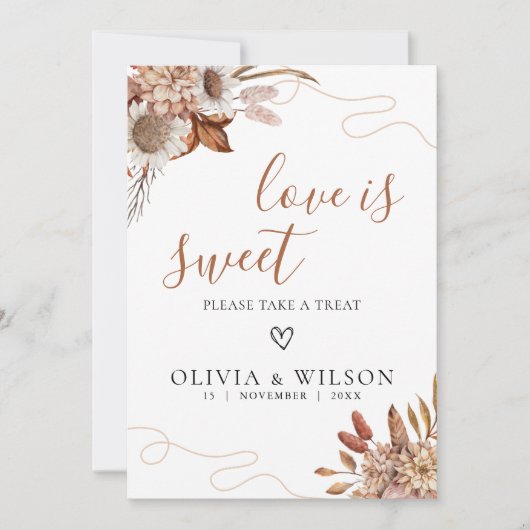 Invitation Tomber amoureux | Boho Mariage Love is Sweet Sign (Devant)