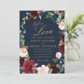 Invitation tomber amoureux burgundy mariage floral marine (Debout devant)
