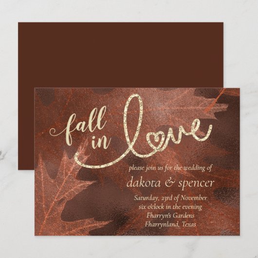 Invitation Tomber amoureux de l'automne | Mariage orange roui (Devant / Derrière)