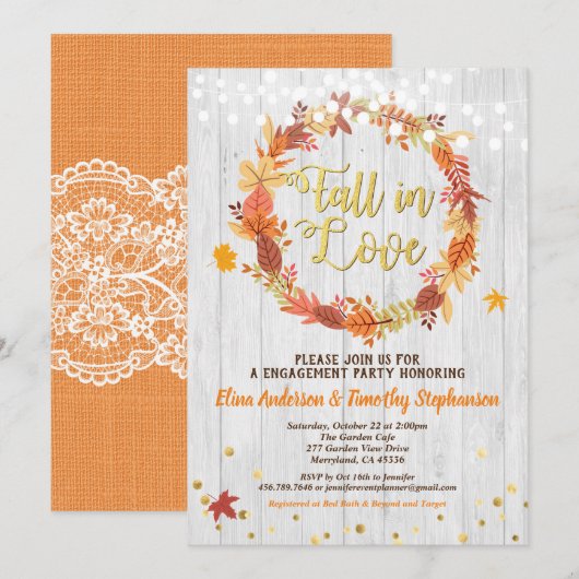 Invitation Tomber amoureux fiançailles wreath rustique (Devant / Derrière)